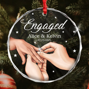 Newly Engaged - Gift For Couple - Personalized Circle Glass Ornament