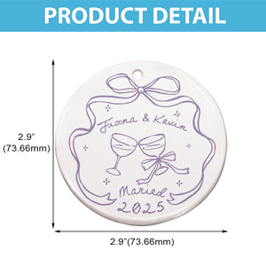 Couple Engaged Married Anniversary - Personalized Circle Ceramic Ornament