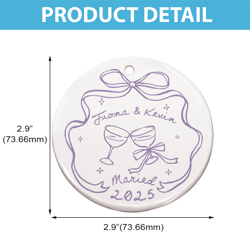 Couple Engaged Married Anniversary - Personalized Circle Ceramic Ornament