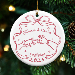 Couple Engaged Married Anniversary - Personalized Circle Ceramic Ornament