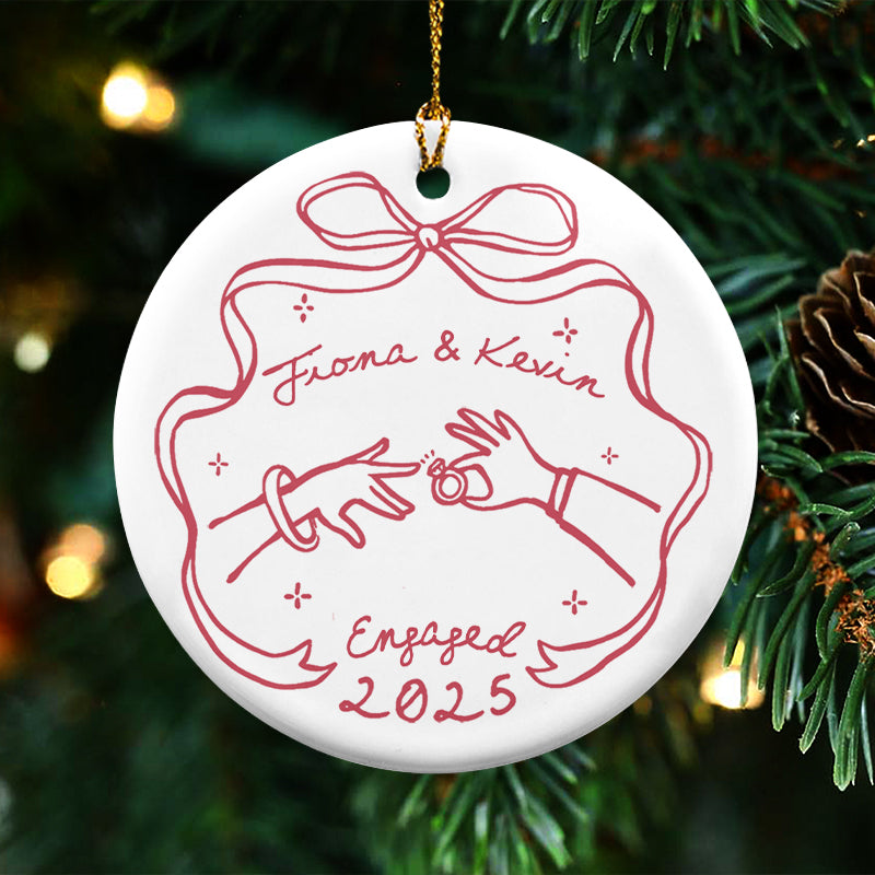 Couple Engaged Married Anniversary - Personalized Circle Ceramic Ornament