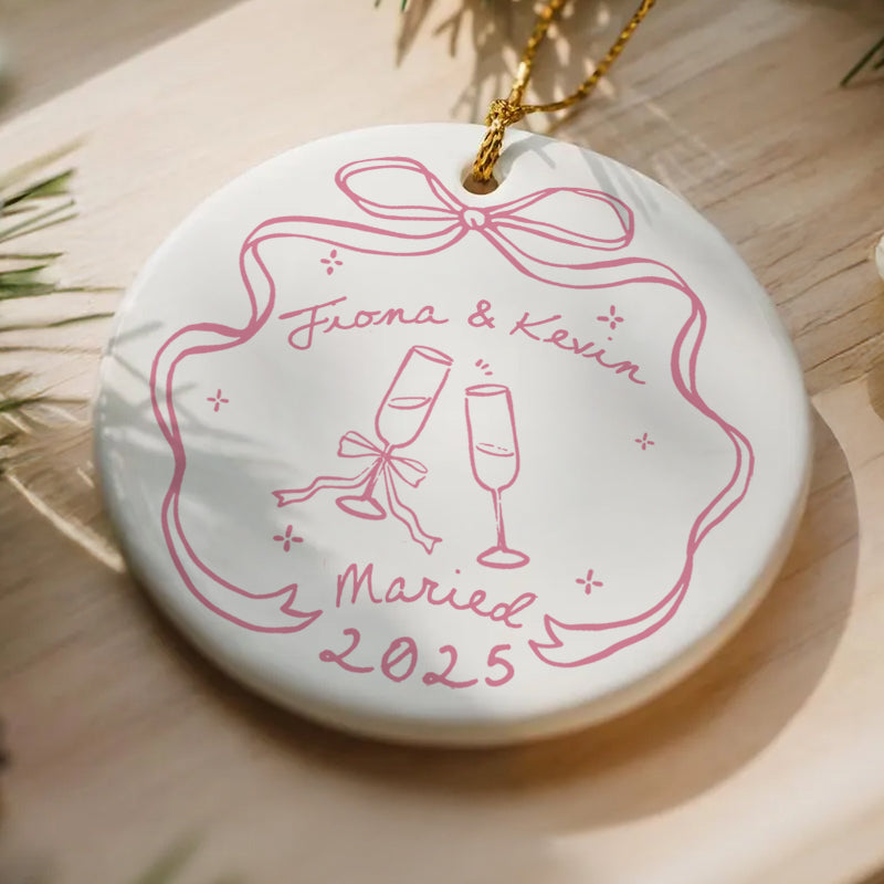 Couple Engaged Married Anniversary - Personalized Circle Ceramic Ornament