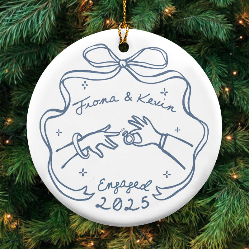 Couple Engaged Married Anniversary - Personalized Circle Ceramic Ornament