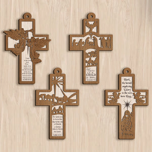 Wooden Cross - Nativity Scene, Bible Verse, Christian Christmas Gift - Personalized 2-Layered Wooden Ornament