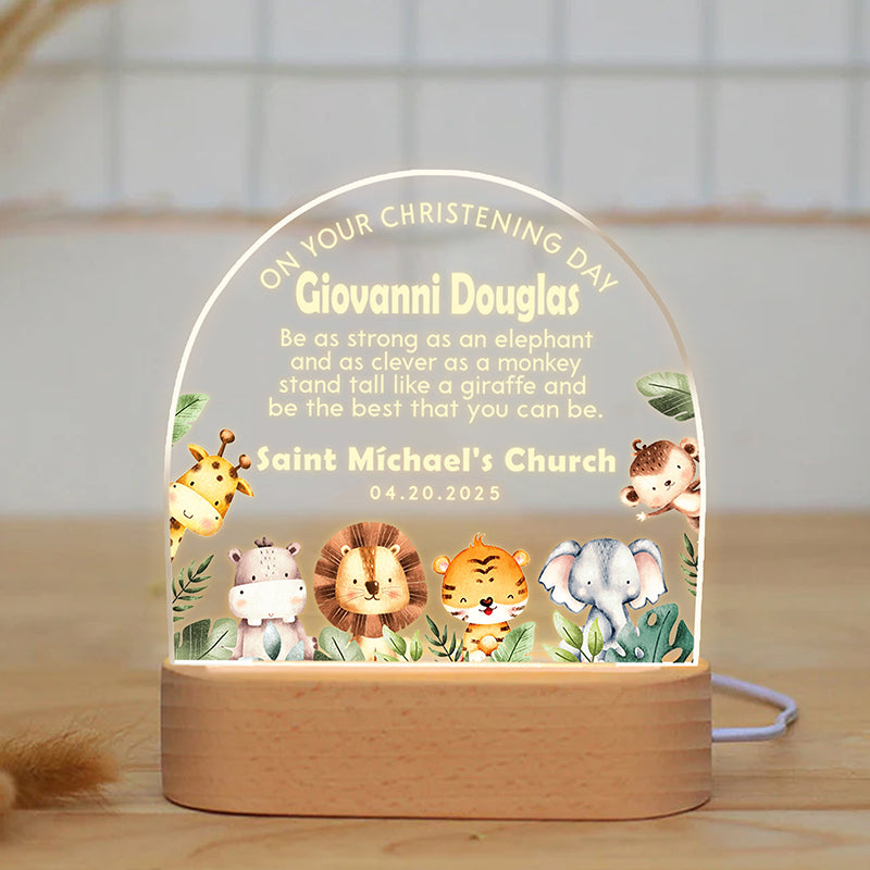 Christening Day - Baby Gift With Cute Jungle Animals - Personalized LED Light