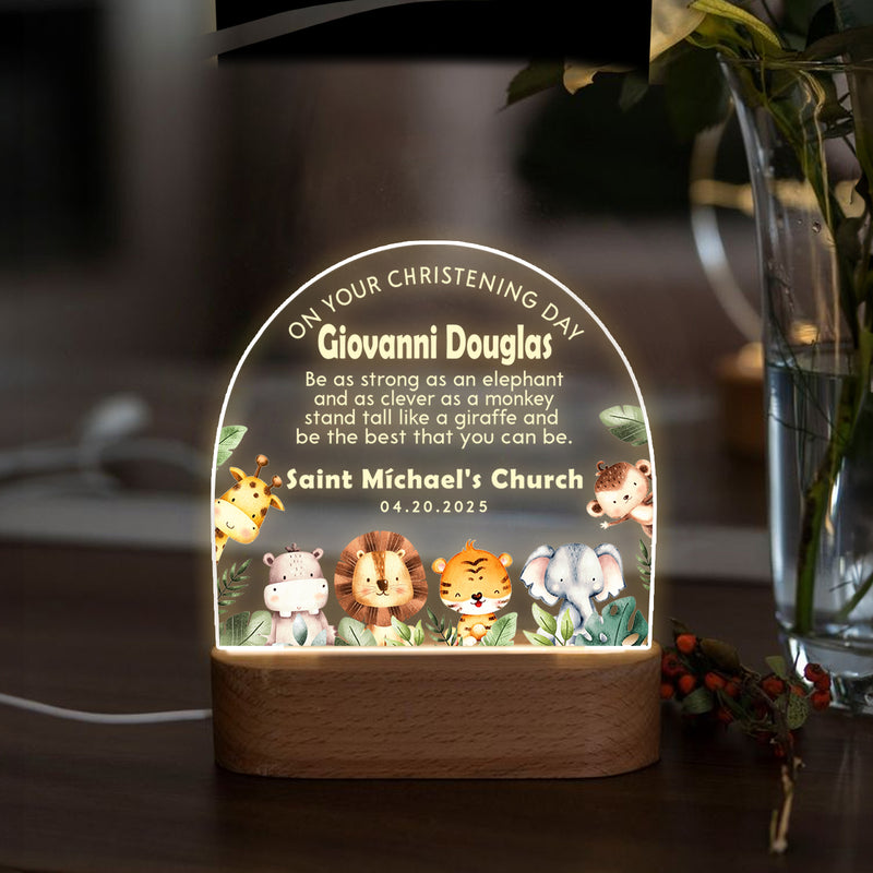 Christening Day - Baby Gift With Cute Jungle Animals - Personalized LED Light