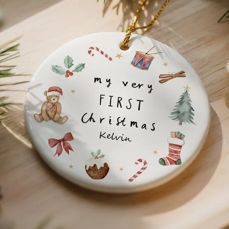 My Very First Christmas - Personalized Circle Ceramic Ornament