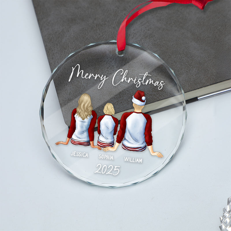 Merry Christmas Family - Custom Christmas Family Gift - Personalized Circle Glass Ornament