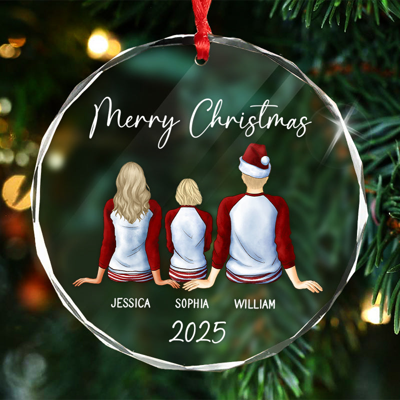 Merry Christmas Family - Custom Christmas Family Gift - Personalized Circle Glass Ornament