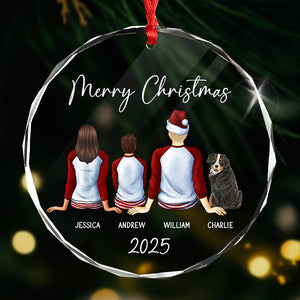 Merry Christmas Family - Custom Christmas Family Gift - Personalized Circle Glass Ornament