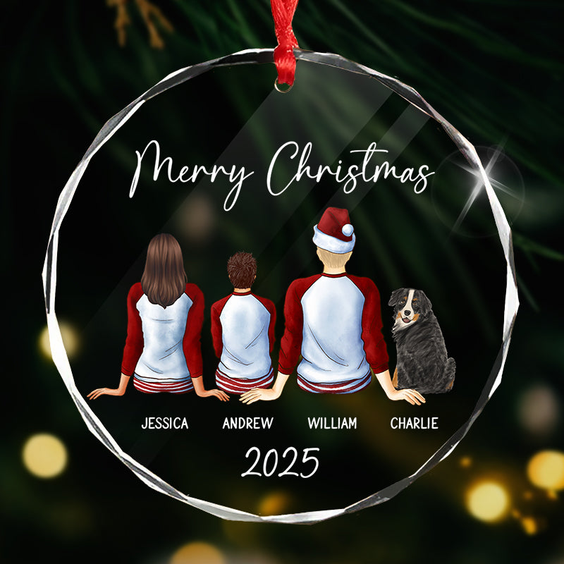 Merry Christmas Family - Custom Christmas Family Gift - Personalized Circle Glass Ornament