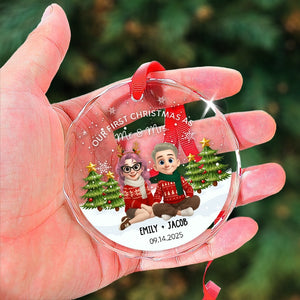 Our First Christmas As Mr And Mrs - First Christmas Married Gift - Personalized Circle Glass Ornament