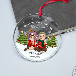 Our First Christmas As Mr And Mrs - First Christmas Married Gift - Personalized Circle Glass Ornament