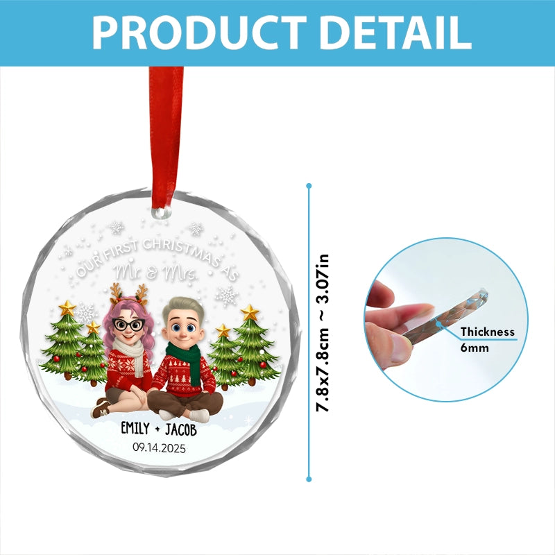Our First Christmas As Mr And Mrs - First Christmas Married Gift - Personalized Circle Glass Ornament