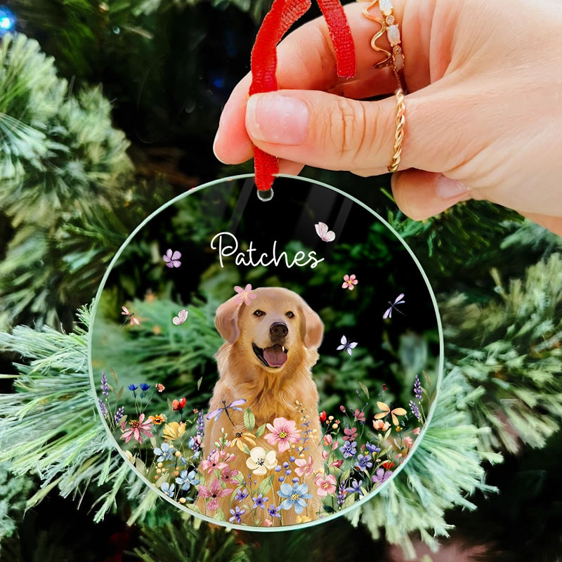 Custom Pet With Flowers - Christmas Gift For Dog, Cat Lovers - Personalized Acrylic Ornament