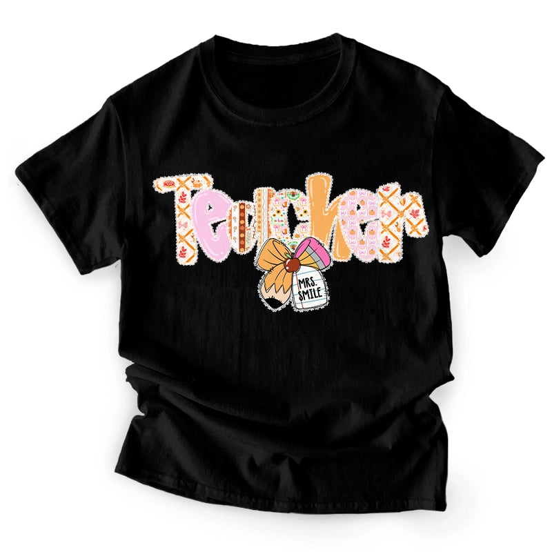 Cute Teacher Coquette Bow - Teacher Gift - Personalized T-Shirt