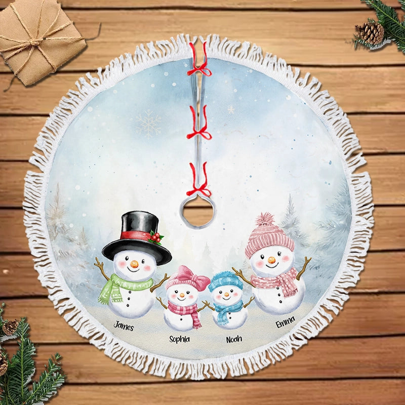 Christmas Snowman Family - Custom Gift For Family Members - Personalized Christmas Tree Skirt