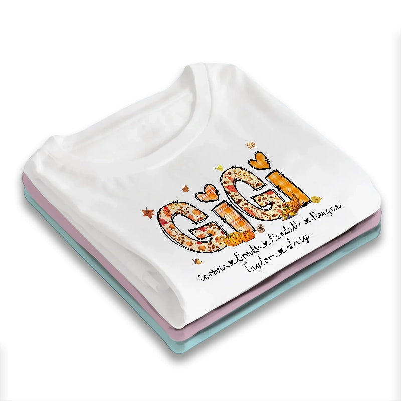 Gigi Fall Pumpkin Plaid - Gift For Grandma, Mom - Personalized T-Shirt