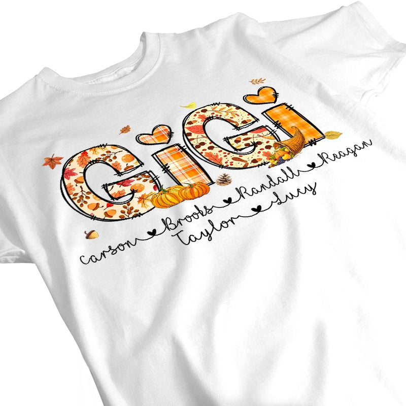 Gigi Fall Pumpkin Plaid - Gift For Grandma, Mom - Personalized T-Shirt