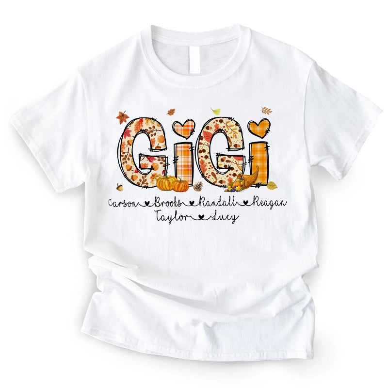 Gigi Fall Pumpkin Plaid - Gift For Grandma, Mom - Personalized T-Shirt