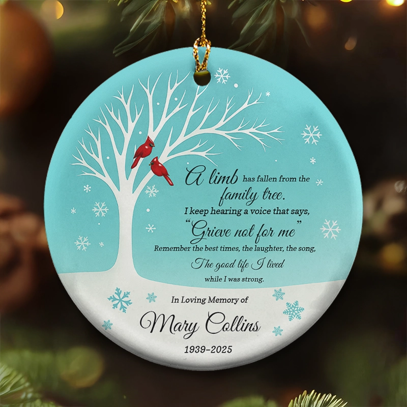Cardinal Memorial Grieve Not For Me - Loss of Loved One Gift - Personalized Circle Ceramic Ornament