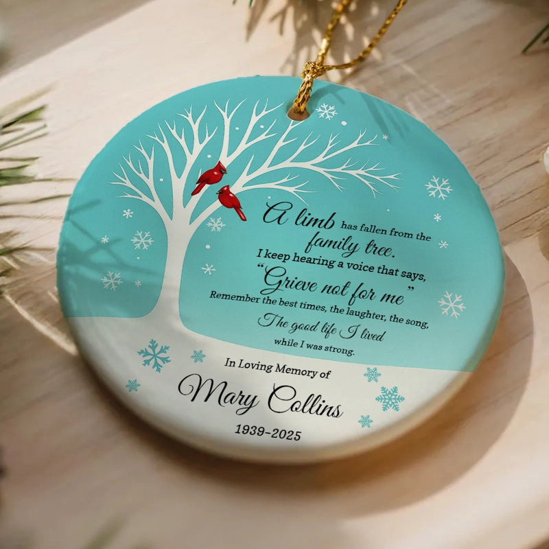 Cardinal Memorial Grieve Not For Me - Loss of Loved One Gift - Personalized Circle Ceramic Ornament