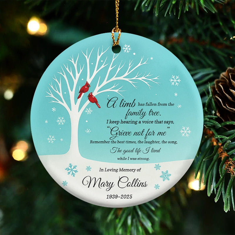 Cardinal Memorial Grieve Not For Me - Loss of Loved One Gift - Personalized Circle Ceramic Ornament