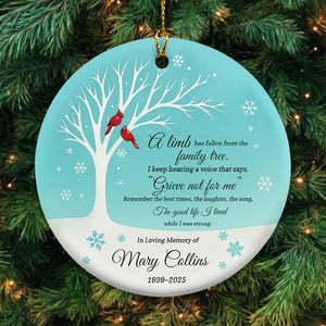 Cardinal Memorial Grieve Not For Me - Loss of Loved One Gift - Personalized Circle Ceramic Ornament