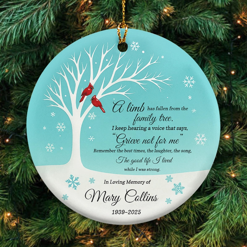 Cardinal Memorial Grieve Not For Me - Loss of Loved One Gift - Personalized Circle Ceramic Ornament