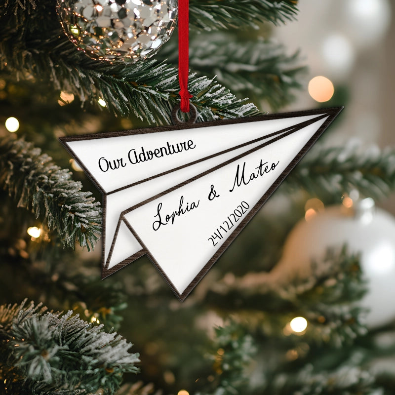 Paper Airplane Our Adventure - Gift For Couples - Personalized 2-Layered Wooden Ornament