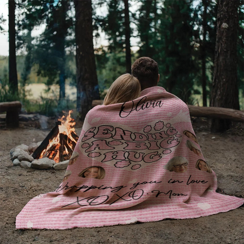Custom Photo Sending A Big Hug - Personalized Blanket