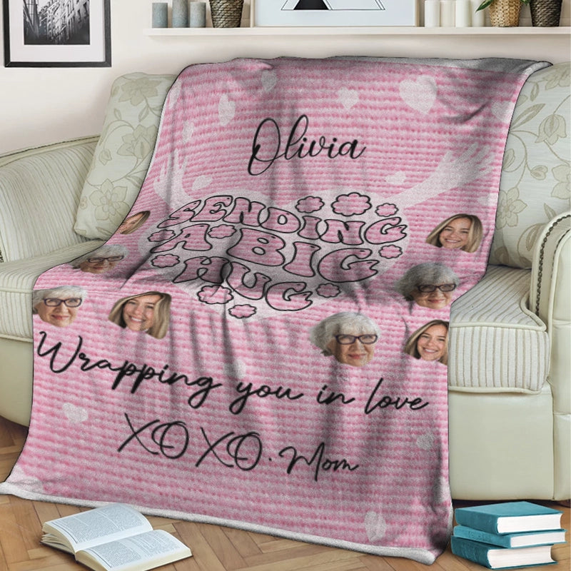 Custom Photo Sending A Big Hug - Personalized Blanket