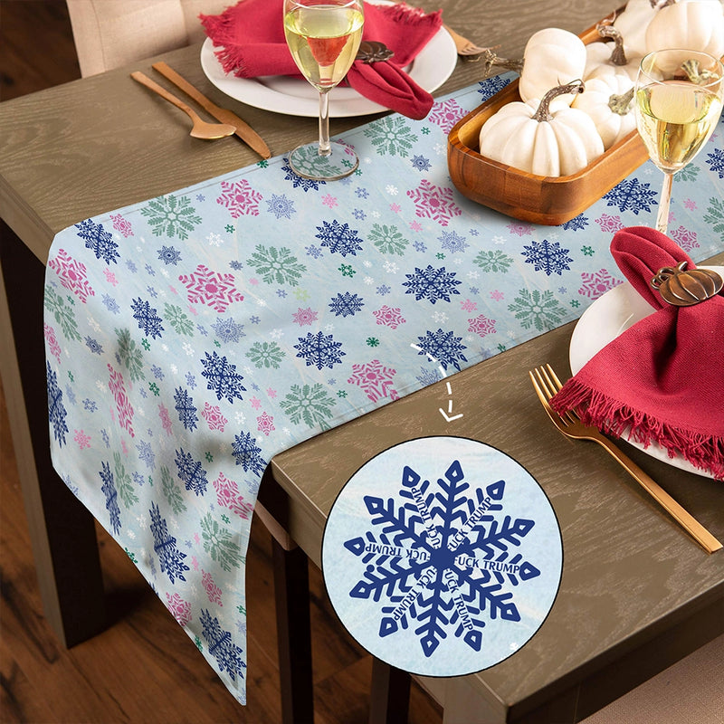 Festive Winter Snowflake - Unique Pattern Holiday Christmas Dining Accent - Personalized Table Runner