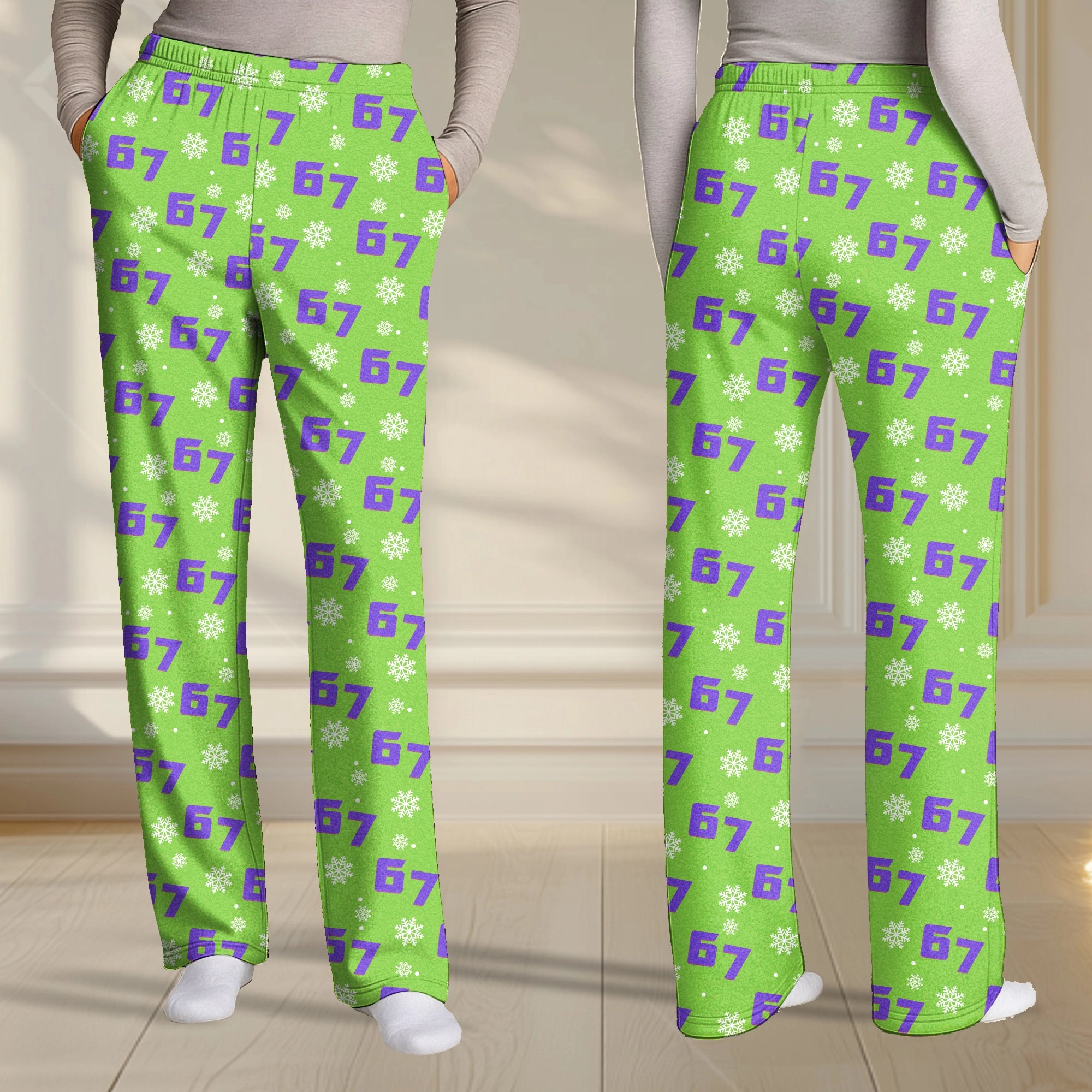 Green Christmas 67 - Holiday Snowflake, Cozy Winter Sleepwear For Men, Women - Personalized Pajama Pants