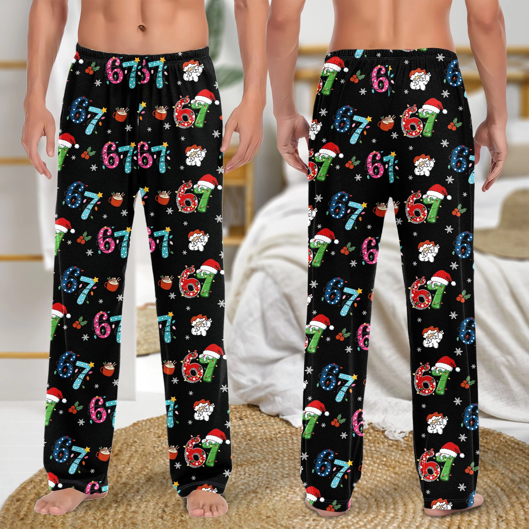 67 Grinch & Santa Theme - Funny Holiday Lounge Pants, Gift For Men, Women - Personalized Pajama Pants