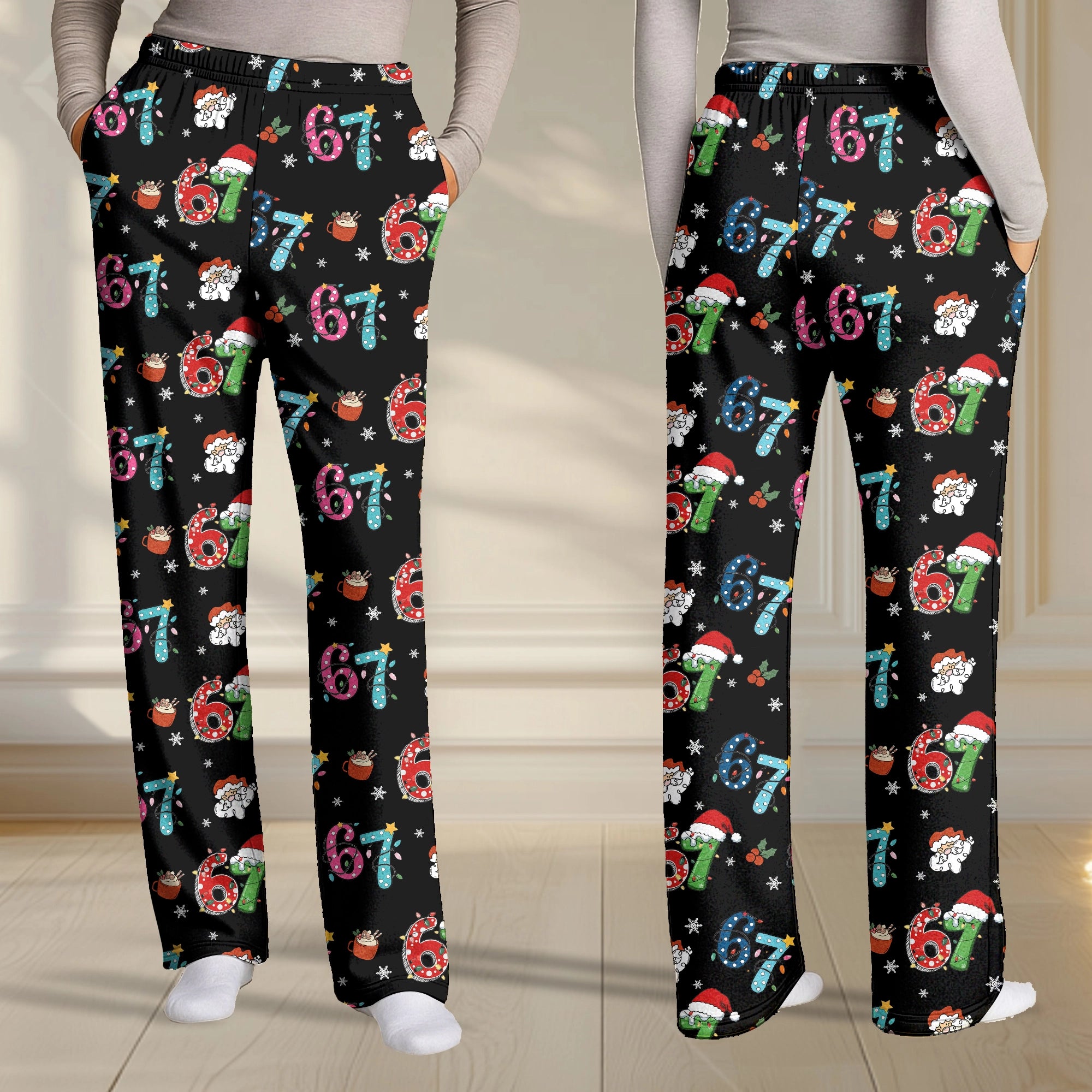 67 Grinch & Santa Theme - Funny Holiday Lounge Pants, Gift For Men, Women - Personalized Pajama Pants