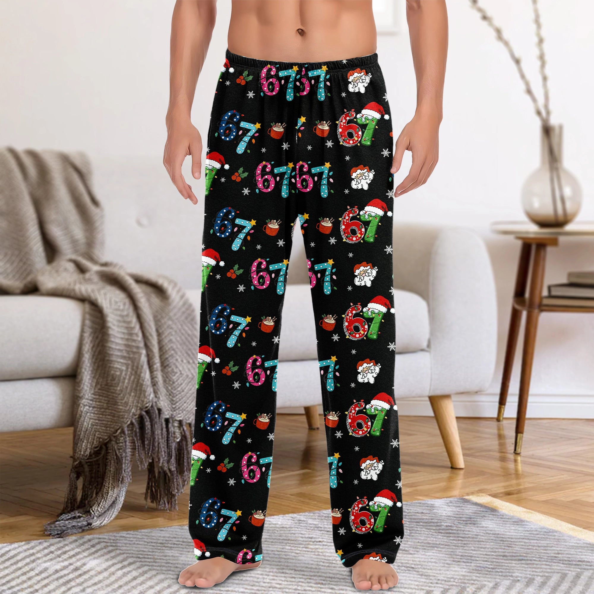 67 Grinch & Santa Theme - Funny Holiday Lounge Pants, Gift For Men, Women - Personalized Pajama Pants