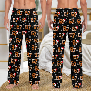 Festive 67 Football Christmas - Holiday Sleepwear, Sporty Santa Fan Gift - Personalized Pajama Pants