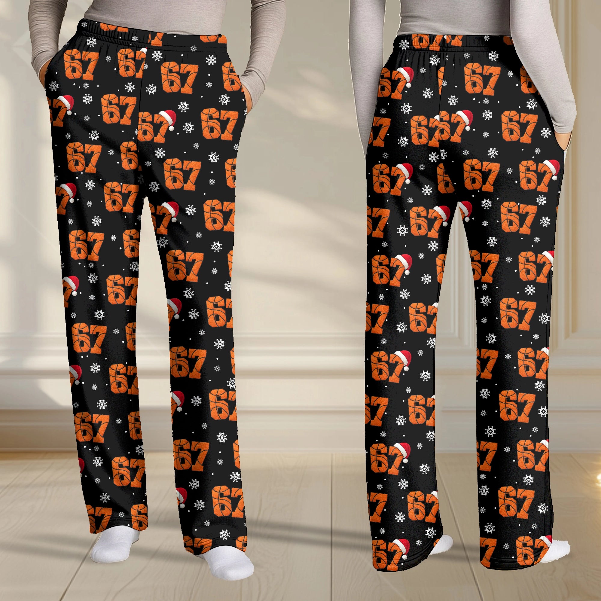 Festive 67 Football Christmas - Holiday Sleepwear, Sporty Santa Fan Gift - Personalized Pajama Pants