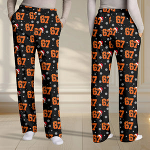 Festive 67 Football Christmas - Holiday Sleepwear, Sporty Santa Fan Gift - Personalized Pajama Pants