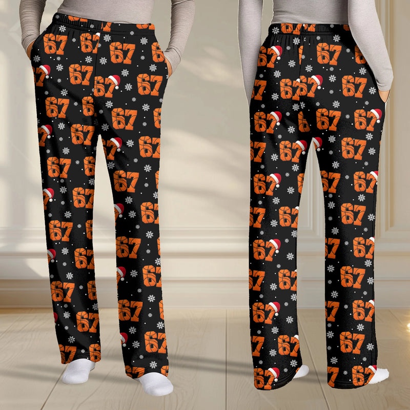 Festive 67 Football Christmas - Holiday Sleepwear, Sporty Santa Fan Gift - Personalized Pajama Pants