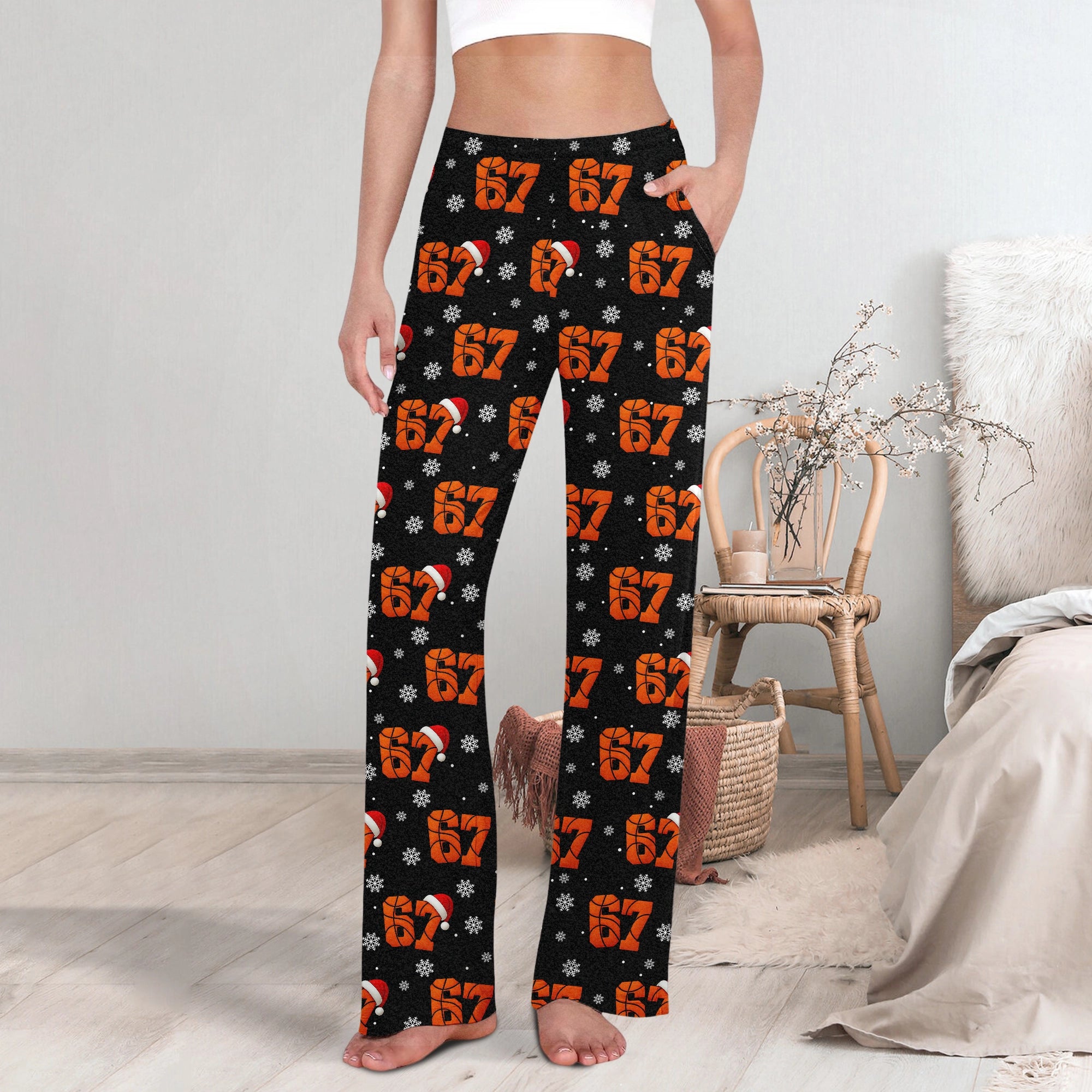 Festive 67 Football Christmas - Holiday Sleepwear, Sporty Santa Fan Gift - Personalized Pajama Pants