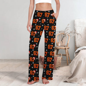 Festive 67 Football Christmas - Holiday Sleepwear, Sporty Santa Fan Gift - Personalized Pajama Pants