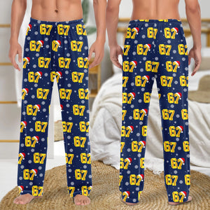 Festive 67 Football Christmas - Holiday Sleepwear, Sporty Santa Fan Gift - Personalized Pajama Pants