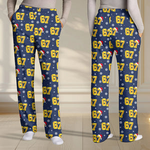 Festive 67 Football Christmas - Holiday Sleepwear, Sporty Santa Fan Gift - Personalized Pajama Pants