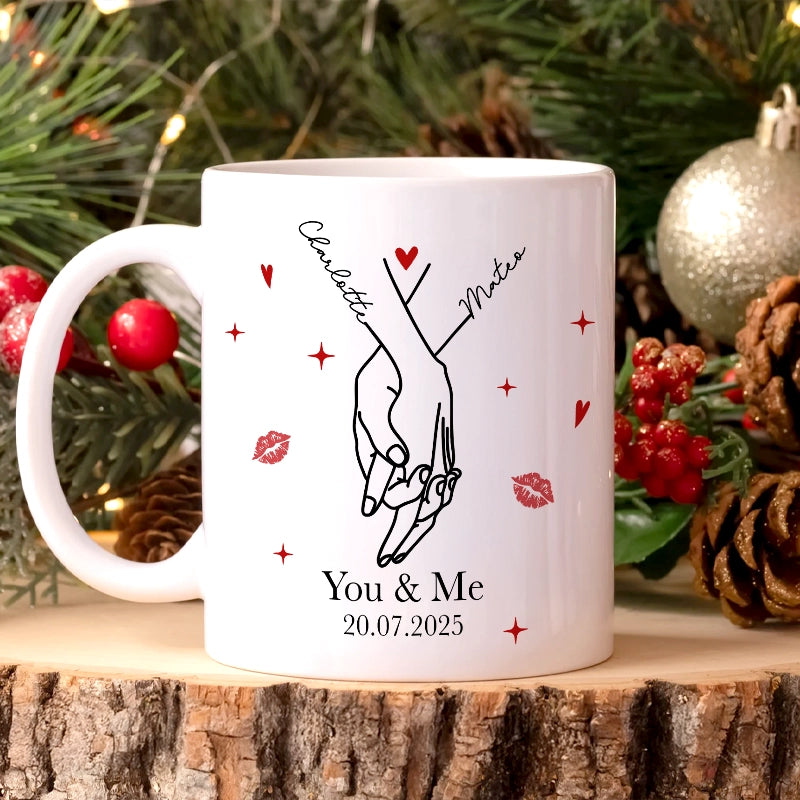 Couple Engagement Love Hands - Gift For Boyfriend, Girlfriend, Couple - Personalized Mug