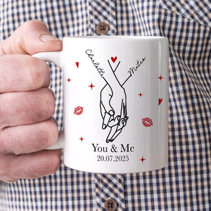 Couple Engagement Love Hands - Gift For Boyfriend, Girlfriend, Couple - Personalized Mug