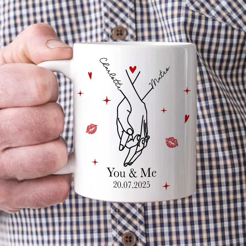 Couple Engagement Love Hands - Gift For Boyfriend, Girlfriend, Couple - Personalized Mug
