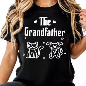 Grandfather Dog & Cat Line Art - Gift For Grandpa, Dad, Grandparents - Personalized T-Shirt