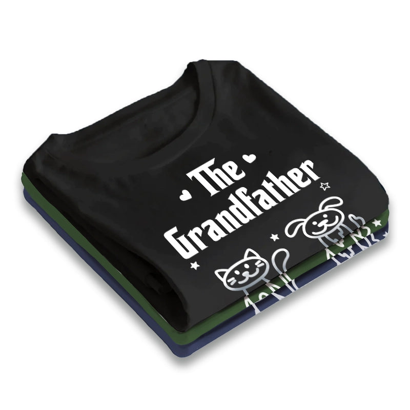 Grandfather Dog & Cat Line Art - Gift For Grandpa, Dad, Grandparents - Personalized T-Shirt